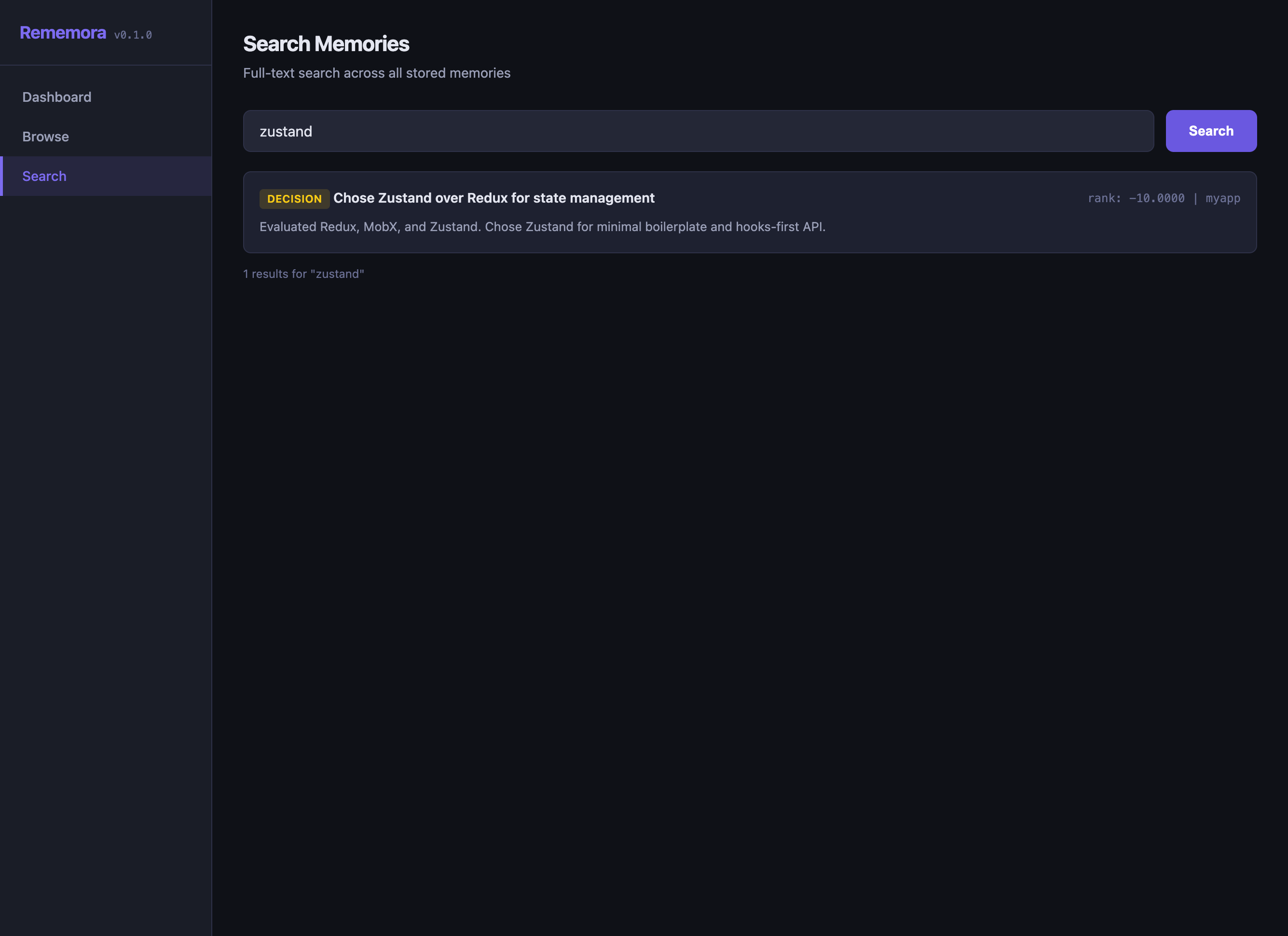 Search view with BM25 results